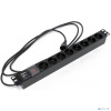 Hyperline SHE19-8SH-S-2.5IEC Блок розеток для 19" шкафов, горизонтальный, с выключателем с подсветкой, 8 розеток Schuko (10A), 250В, кабель питания 3х