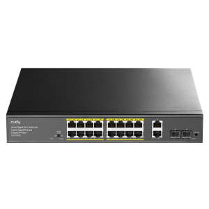 Коммутатор CUDY 16-Port Gigabit PoE+ Switch with 2 Uplink Gigabit Ports and 2 Gigabit SFP Slots 200W 16-10/100/1000 BASE-T Gigabit ports, 2-Port 10/10