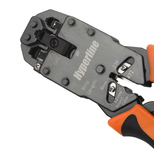 Инструмент обжимной Hyperline HT-200AR Инструмент обжимной (кримпер) для RJ-50, RJ-45, RJ-12, RJ-11 (10P10C, 8P8C типа AMP, 6P6C, 4P4C), с храповым ме