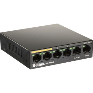 Коммутатор D-LINK Коммутатор/ DSS-100E-6P Unmanaged Surveillance Switch 6x100Base-TX (4x100Base-TX PoE), Surge 6KV, PoE Budget 55W, Long-range PoE up to 250m, metal
