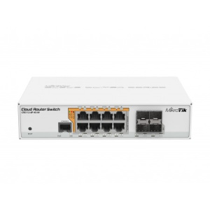 Коммутатор/ CRS112-8P-4S-IN Cloud Router Switch with QCA8511 400Mhz CPU, 128MB RAM, 8xGigabit LAN with PoE-out, 4xSFP, RouterOS L5, desktop case, PSU