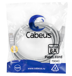 Cabeus PC-SSTP-RJ45-Cat.6a-3m-LSZH Патч-корд S/FTP, категория 6а (10G), 2xRJ45/8p8c, экранированный, серый, LSZH, 3м