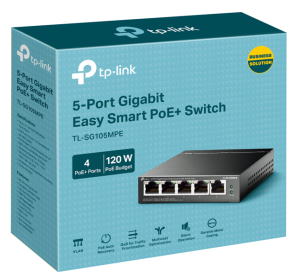 коммутатор TP-Link TL-SG105MPE, Коммутатор Easy Smart с 5 гигабитными портами (4 порта PoE+), 802.3af/at, бюджет PoE — 120 Вт, стальной корпус коммутатор TP-Link TL-SG105MPE, Коммутатор Easy Smart с 5 гигабитными портами (4 порта PoE+), 802.3af/at, бюджет PoE — 120 Вт, стальной корпус