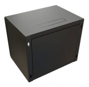 Шкаф коммутационный WRline (WR-TW-1245-SR-RAL9004) настенный 12U 600x450мм пер.дв.металл 2 бок.пан. направл.под винты 60кг черный 350мм 650мм IP20 ста