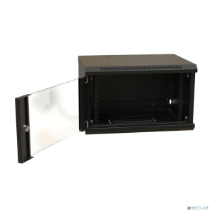 WRline Шкаф настенный 19-дюймовый (19"), 9U, 500х600х600мм, стеклянная дверь с перфорацией по бокам, ручка с замком, цвет черный (RAL 9004) (разобранн