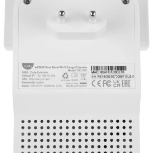 Маршрутизатор CUDY AX1800 Wi-Fi 6 Mesh Repeater, AP mode, Chipset MediaTek, Cudy Mesh Support, 1201Mbps at 5GHz + 574Mbps at 2.4GHz, 802.11ax/ac/a/b/