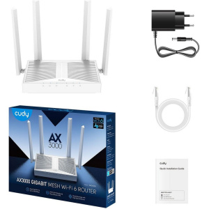 Маршрутизатор CUDY AX3000 Gigabit Wi-Fi 6 Mesh Router Dual Band Mesh Router, Chipset MT7981BA+MT7976CN+MT7531AE, 802.11ax/ac/a/b/g/n, 2402Mbps at 5GHz
