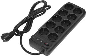 Сетевой фильтр Powercom сетевой фильтр, 1,8 метра, 10 розеток, USB-Ax2, USB Type-C, 16А/4кВт, cечение провода: 1,5мм2, цвет черный, 1 год гарантии (20