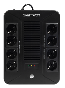 SMARTWATT ИБП линейно-интерактивный, 1000/600 ВА/Вт, напольный/настенный, LED индикация, Schuko CEE7/4 - 8 шт. (4 шт. с резервным питанием, 4 шт. - се