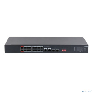 DAHUA DH-S3218-16ET-135 16-портовый неуправляемый коммутатор с РоЕ, 16xRJ45 100Mb, 2хКомбо SFP/RJ45 1Gb uplink, суммарно до 135Вт, коммутация 7.2 Гбит