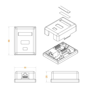 Аксессуары Розетка компьютерная Hyperline SB1-1-8P8C-C5e-SH-WH Розетка компьютерная RJ-45(8P8C), кат 5e, экранированная, одинарная, внешняя, Dual IDC