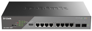 Коммутатор D-Link Настраиваемый L2 PoE-коммутатор, 8x1000Base-T PoE, 2x1000Base-X SFP, PoE-бюджет 130 Вт, дальность PoE до 250 м