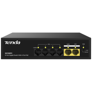 Коммутатор Tenda SG106PC Коммутатор неуправляемый PoE, 6 портов 6x1 Гбит/с, PoE 4х до 30 Вт, 2хUplink, настольный