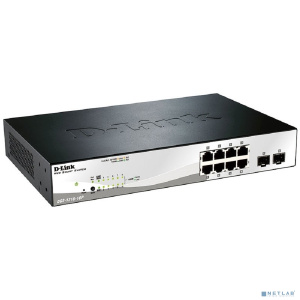 D-Link DGS-1210-10P/F3A Настраиваемый L2 коммутатор с 8 портами 10/100/1000Base-T и 2 портами 1000Base-X SFP (8 портов PoE 802.3af/at, PoE-бюджет 65 В