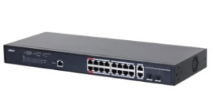 Коммутатор Dahua DH-PFS4218-16GT-230 18-портовый гигабитный управляемый с PoE, уровень L2, 16xRJ45 1Gb PoE, 2хКомбо SFP/RJ45 1Gb uplink, суммарно 230В