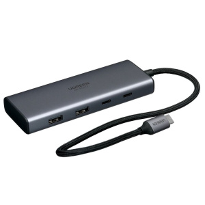 Конвертер UGREEN CM498 (45379) 4-in-1 4K@60Hz USB-C to 2*USB-A 3.2+2*USB-C 3.2+2*HDMI+PD Port Converter. Цвет:серый