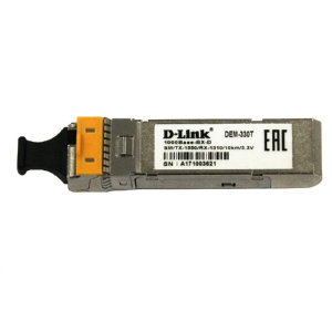 D-Link 330T/3KM/A1A WDM SFP-трансивер с 1 портом 1000Base-BX-D (Tx:1550 нм, Rx:1310 нм) для одномодового оптического кабеля (до 3 км, разъем Simplex S