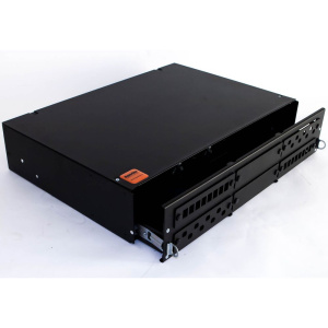 Бокс оптический Hyperline FO-19V-2U-6xSLT-W130H30-48UN-BK Бокс оптический универсальный 19" выдвижной, с полкой, от 8 до 48 портов (SC, duplex LC, ST,