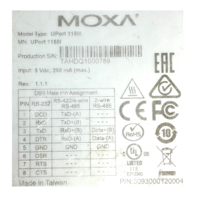 1-портовый преобразователь USB в RS-232/422/485 с изоляцией 2 кВ