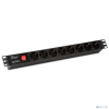 Hyperline SHE19-8SH-S-IEC Блок розеток для 19" шкафов, горизонтальный, с выключателем с подсветкой, 8 розеток Schuko (10А), 250В, без кабеля питания,