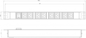 Блок распределения питания Hyperline SHE19-8IEC-S-IEC гор.размещ. 8xC13 базовые 10A C14