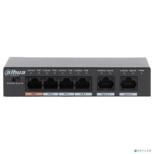 DAHUA DH-PFS3006-4ET-60 4-портовый неуправляемый коммутатор с РоЕ, 4xRJ45 100Mb PoE, 2xRJ45 100Mb uplink, суммарно 60Вт, коммутация 1.8 Гбит/с, MAC-та DAHUA DH-PFS3006-4ET-60 4-портовый неуправляемый коммутатор с РоЕ, 4xRJ45 100Mb PoE, 2xRJ45 100Mb uplink, суммарно 60Вт, коммутация 1.8 Гбит/с, MAC-та
