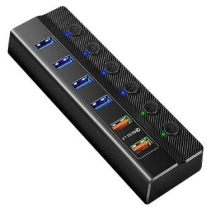 Блок питания ORIENT BC-306PSQC, USB 3.2 Gen1 (USB 3.0) HUB 4 порта + 2 порта Quick Charge 3.0 для быстрой зарядки, выключатели на каждый порт, внешний