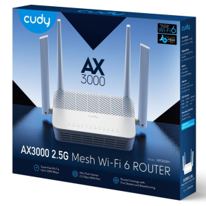 Маршрутизатор CUDY AX3000 2 5G Wi-Fi 6 Mesh Router Dual Band, Chipset MT7981BA+MT7976CN+MT7531AE+RTL8221B, 802.11ax/ac/a/b/g/n, 2402Mbps at 5GHz + 574