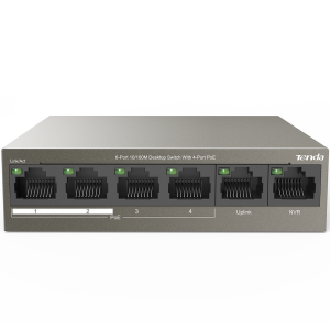 Коммутатор Tenda TEF1106P-4-63W Коммутатор неуправляемый PoE, 6 портов 6x100 Мбит/с, PoE 4х30 Вт, настольный
