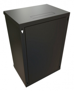 Шкаф коммутационный WRline (WR-TW-1845-SR-RAL9004) настенный 18U 600x450мм пер.дв.металл 2 бок.пан. направл.под винты 60кг черный 370мм 908мм IP20 ста