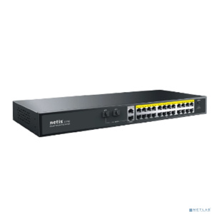 Коммутатор Netis P124GH (L2) 24x100Мбит/с 2x1Гбит/с 1xКомбо(1000BASE-T/SFP) 1SFP 24PoE 24PoE+ 360W неуправляемый