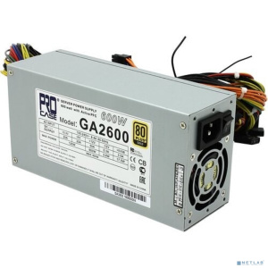 Procase GA2600 Блок питания ATX 2U 2FAN (600W), 80+ Gold, 200*100*70mm, Активный PFC, +5B=20A, +12B=50A, +3,3B=20A, 5VSB=3.5A, -12B=0.3A, Защита от