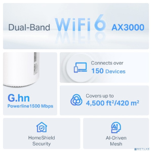 TP-Link Deco PX50(2-pack) AX3000 Домашняя Mesh-система Wi-Fi 6 с поддержкой Powerline G1500