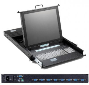 Консоль для стойки 19" SMK580-17PBRU, высота 1U, чёрный цвет, 8 портовых KVM переключателей