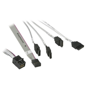 Кабель SuperMicro CBL-SAST-0631 Internal Reverse Breakout Cross-Over MINI SAS HD - 4 SATA, 55 см, 30AWG, 12Gb/s