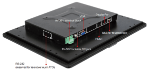 Промышленный монитор DM-F12A/R, дисплей 12"XGA, 1024 х 768, 600 кд/м2, резистивный сенсорный дисплей (USB), антибликовое покрытие, питание 9~36 В DC