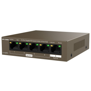 Коммутатор IP-COM G1105PD Коммутатор неуправляемый PoE, 5 портов 5x1 Гбит/с, PoE 4х15,4 Вт (до 30Вт), настольный