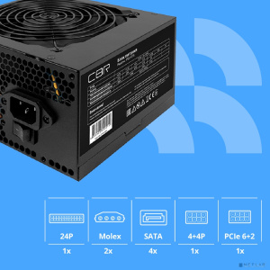 Блок питания CBR ATX 450W 80+ Bronze, DC-DC, APFC, 0.6mm, 20+4pin, 1*8-pin(4+4P), 1*6+2pin, 4*SATA, 2*IDE, 12cm fan, 1.5м кабель питания, черный [PSU-