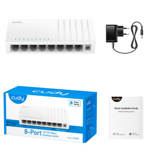 Коммутатор CUDY 8-Port 10/100 Mbps Desktop Switch 8-Port 10/100 Mbps Desktop Switch, 8 10/100M RJ45 Ports, Loop Detection, Desktop Plastic Case, Power