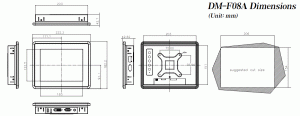 Промышленный монитор DM-F08A/R, дисплей 8" SVGA, 800 x 600, 500 кд/м2, 1 x VGA, 1 x DVI, 1 x USB 2.0, резистивный сенсорный дисплей (USB), питание 12