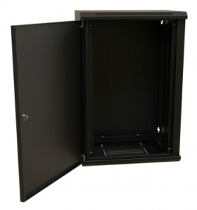 Шкаф коммутационный WRline (WR-TW-1866-SR-RAL9004) настенный 18U 600x600мм пер.дв.металл 2 бок.пан. направл.под винты 60кг черный 520мм 908мм IP20 ста