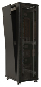 Шкаф коммутационный Hyperline (TTBR-2266-AS-RAL9004) напольный 22U 600x600мм пер.дв.стекл задн.дв.спл.стал.лист 2 бок.пан. 800кг черный 510мм 1166мм I