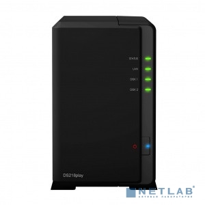 Synology DS218Play Сетевое хранилище 2xHDD Hot Plug, SATA(3,5''), DC1,4GhzCPU/1Gb/RAID0,1/ 2xUSB3.0/1GigEth/iSCSI/2xIPcam(upto15)/1xPS